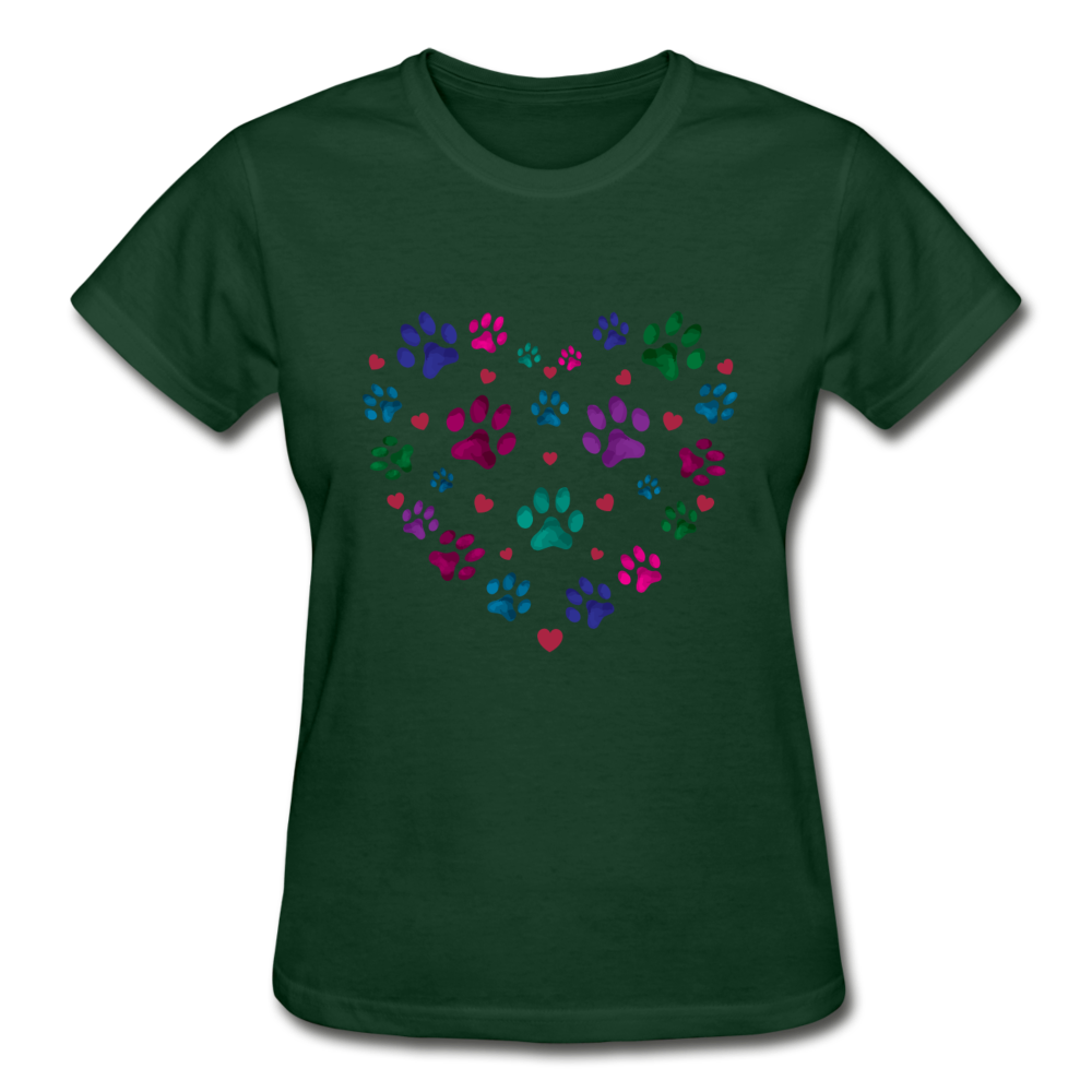 Paw Heart Ladies Tee Shirt - forest green