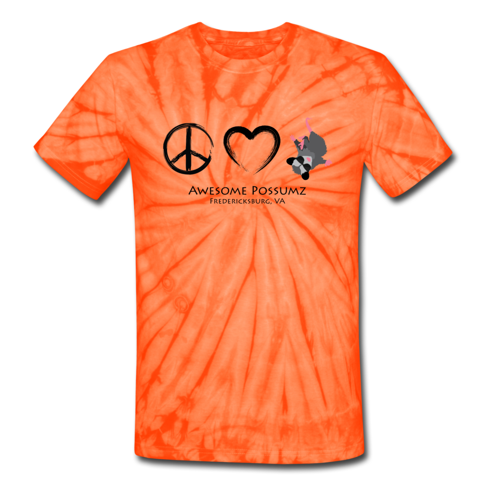 Peace, Love and Possums Tee Shirt - spider orange
