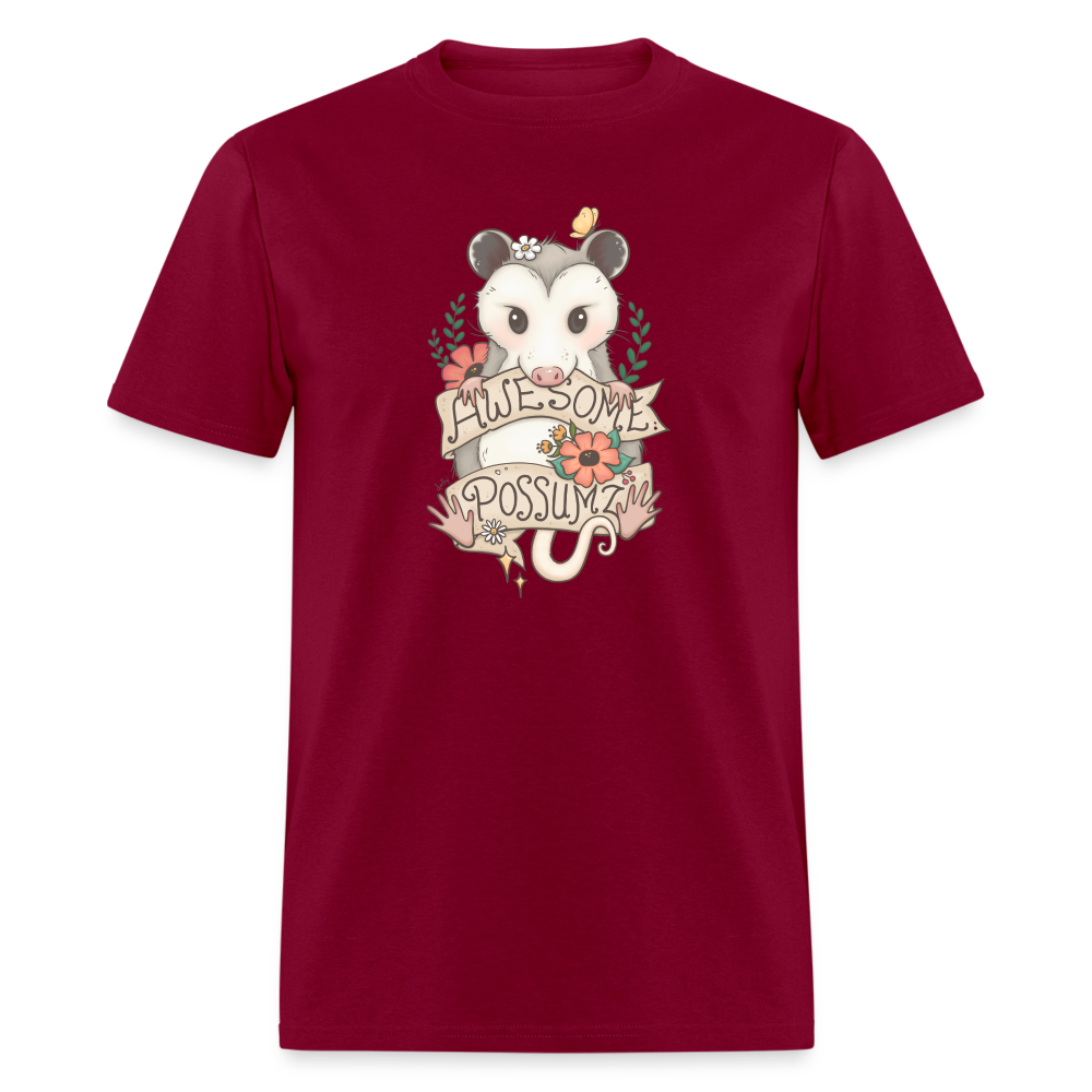 Awesome Possum Art Tee Shirt - burgundy