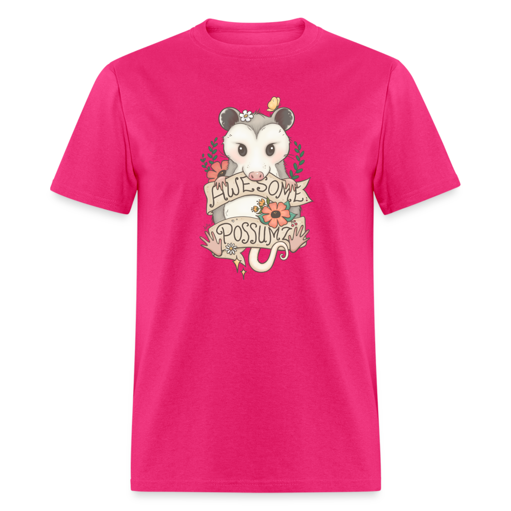 Awesome Possum Art Tee Shirt - fuchsia