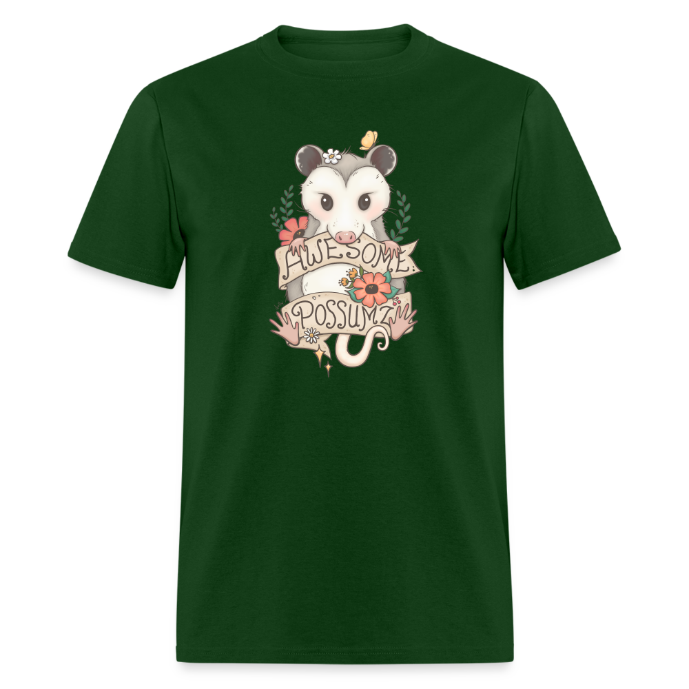 Awesome Possum Art Tee Shirt - forest green