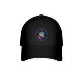 Black baseball hat with the words "Awesome Possumz Fredericksburg VA" and illustration of a blue and pink possum