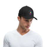 Man wearing Black baseball hat with the words "Awesome Possumz Fredericksburg VA" and illustration of a blue and pink possum