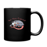 Black coffee mug with the word "Hot Mess Express" and illustration of a possum