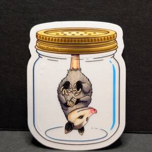 Opossum in a Jar Clear Vinyl Sticker
